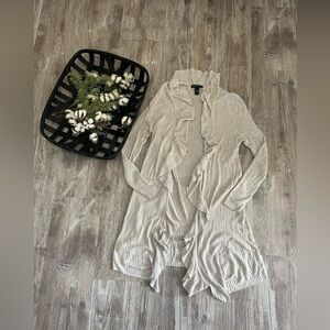 INC International Concepts Beige Ribbed Open Front Long Cardigan Size Large
